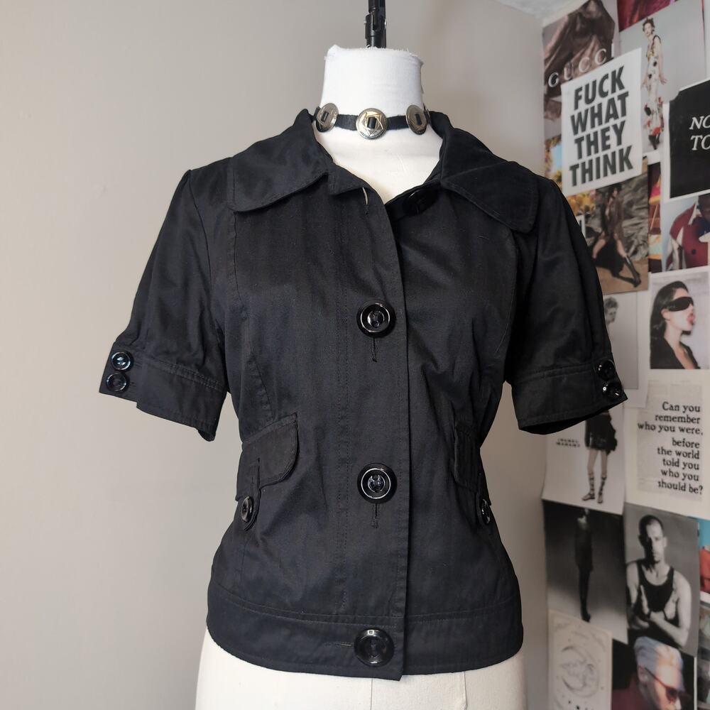 Black Short Sleeve Button Up Y2k